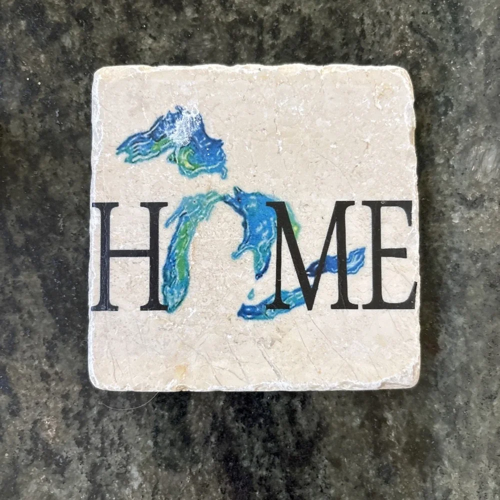 (4) Michigan Natural‎ Stone Coasters The Lakes Are Calling Cork Backing 4